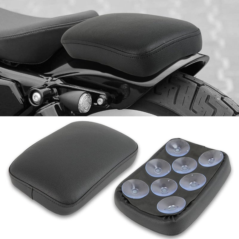 DREAMIZER Black Pillion Passenger Pad Seat Universal Motorcycle Solo Seat Rear Cushion 8 Suction Cups Compatible with Harley Davidson Sportster XL 883 1200 Forty Eight Dyna Chopper Bobber Custom - Image 1